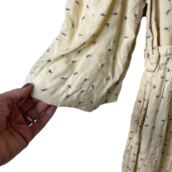 Munthe Curtis Floral Midi Dress Cream Size 38 Back Cutout Ruffle Trim - Picture 9 of 13